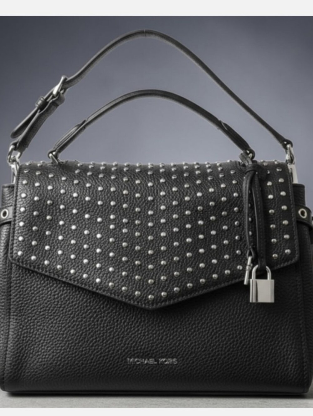 Michael Kors Black Studded Leather Top-Handle Satchel
